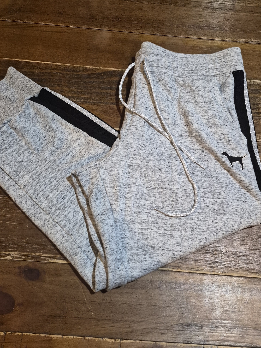 VS PINK Gray Heathered Glitter Stripe Joggers Sweatpants